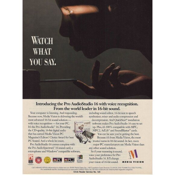 Media Vision Pro AudioStudio 16 Voice Recognition 1993 Vtg Print Ad  Fremont CA - Picture 1 of 4